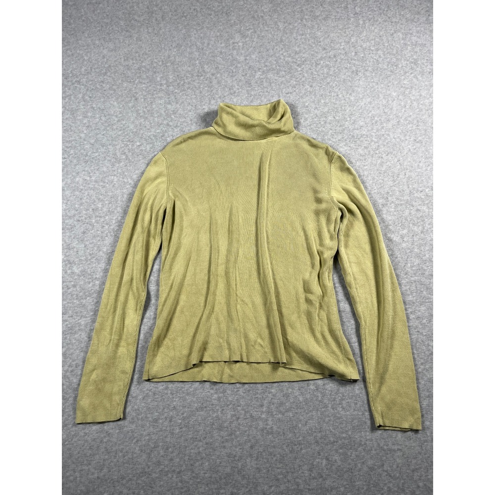 VTG Ann Taylor 100% Silk Turtleneck Womens M Green 90s Minimalist Capsule Chic